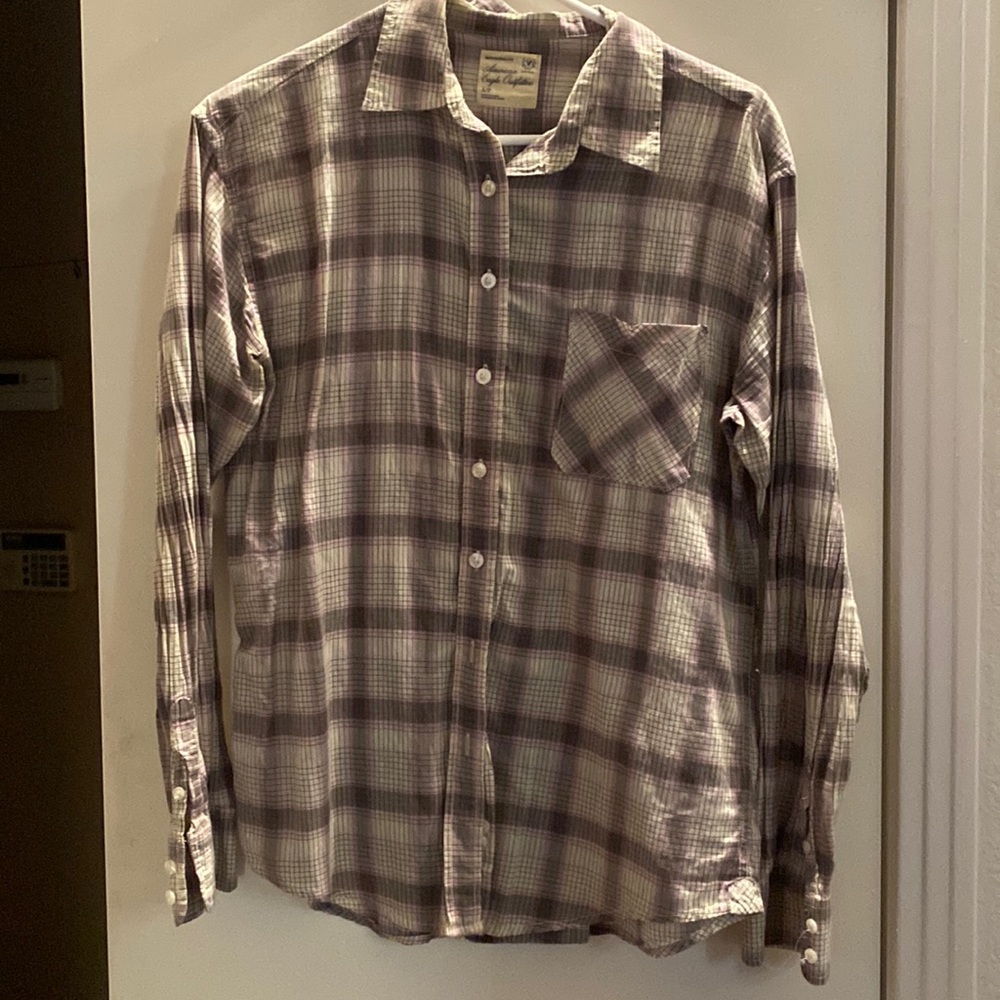 Womens pink and grey light weight button up